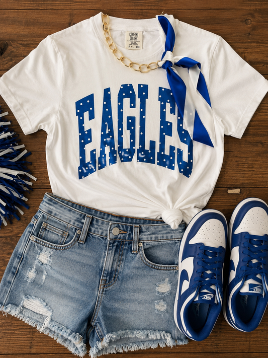 blue and white eagles polka dot tee
