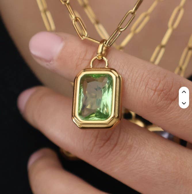 18K Gold Stainless Steel Emerald-Cut Pendant Necklace