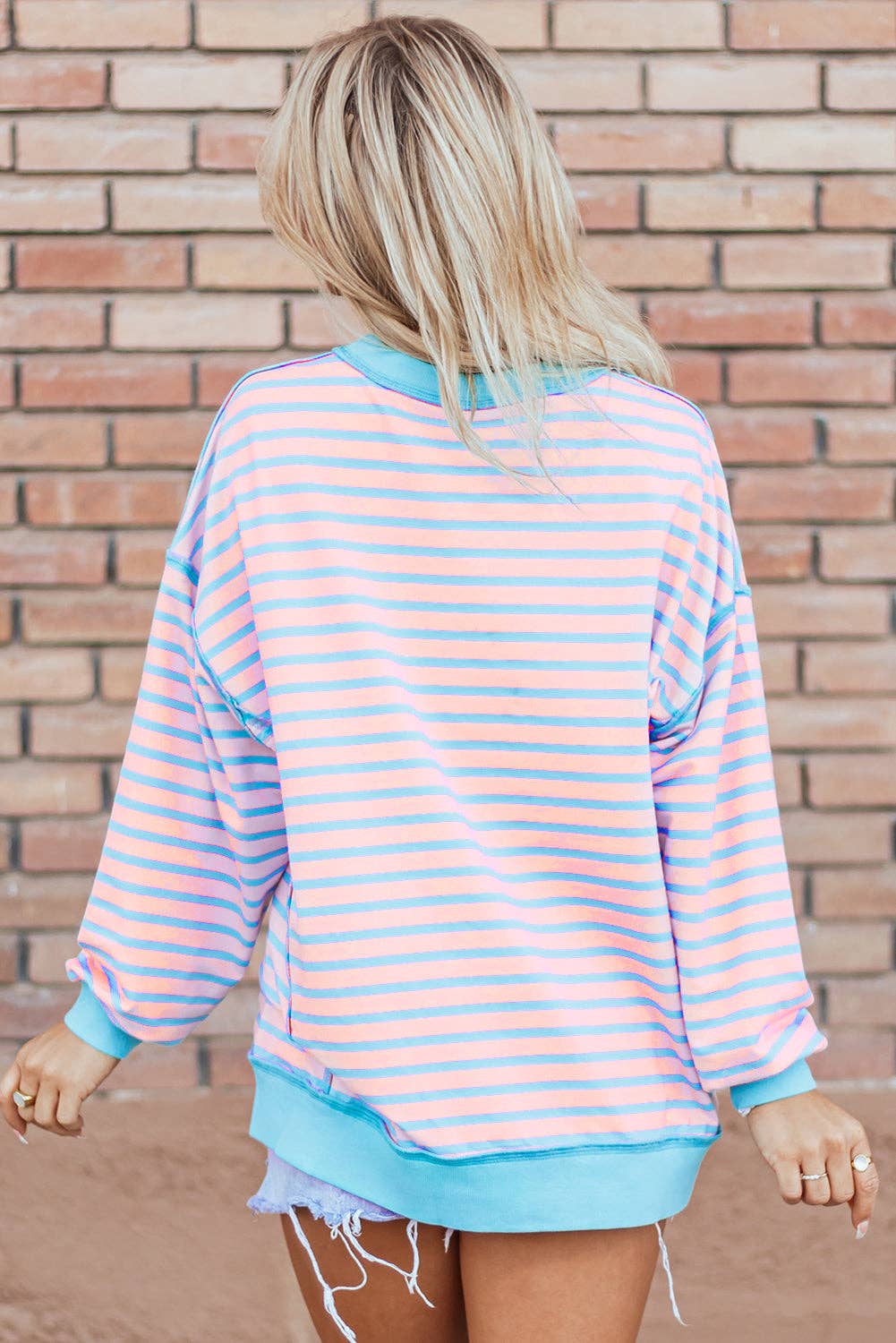 Pink Stripe High Low Sweatshirt