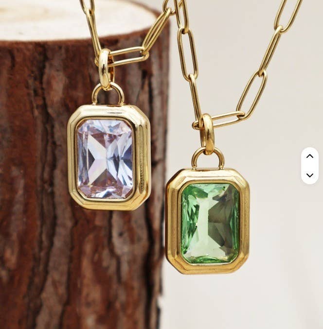 18K Gold Stainless Steel Emerald-Cut Pendant Necklace