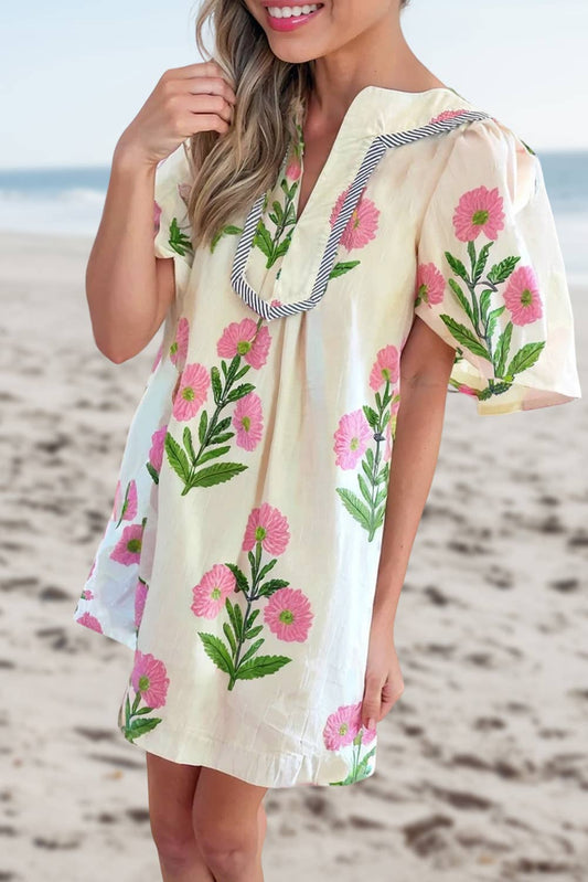 Floral Print Split Neck Dress