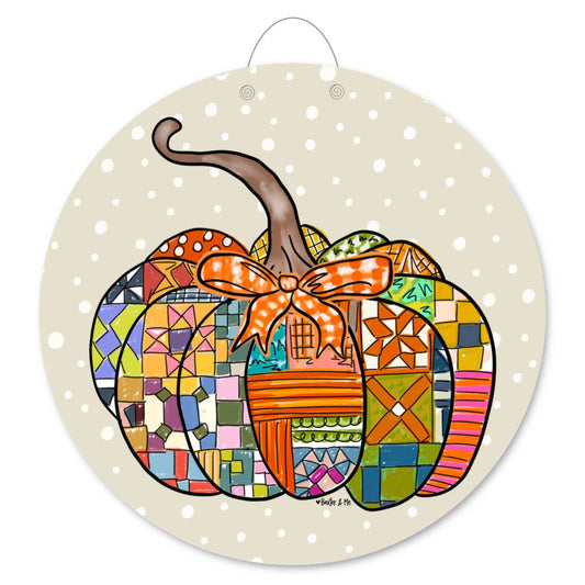 Patchwork Pumpkin Door Hanger