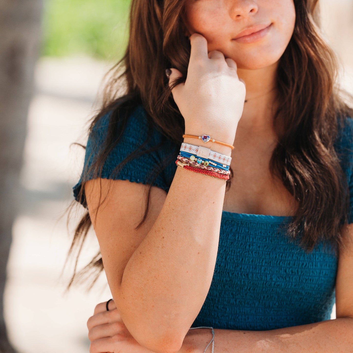 K’Lani Dolce Vita Floral Glass Beads with Gold Accents Hair Tie Bracelets