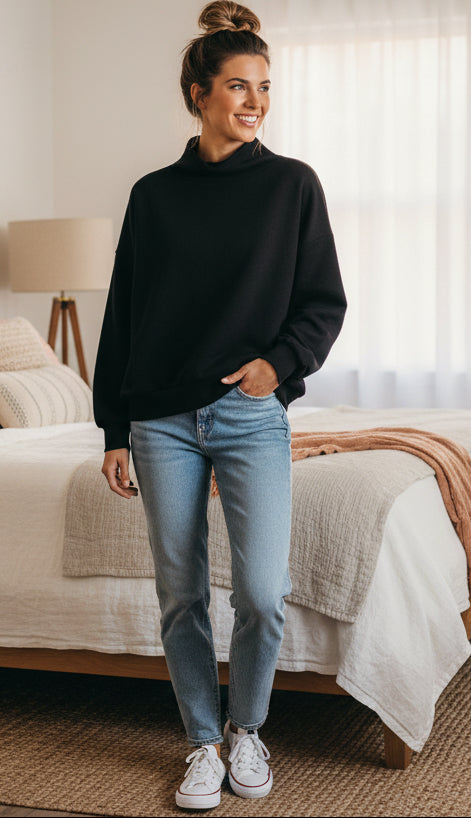 Bucketlist Inside-Out Reversible Black Oversized Sweatshirt