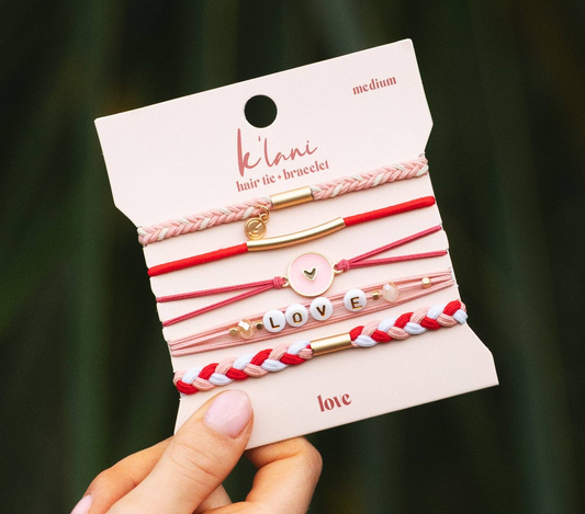 K'Lani "Love" Pink Hearts Hair Tie Bracelets