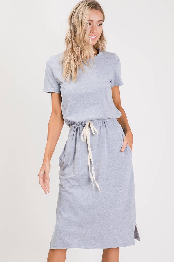 Drawstring Waist Side Pocket T-Shirt Dress