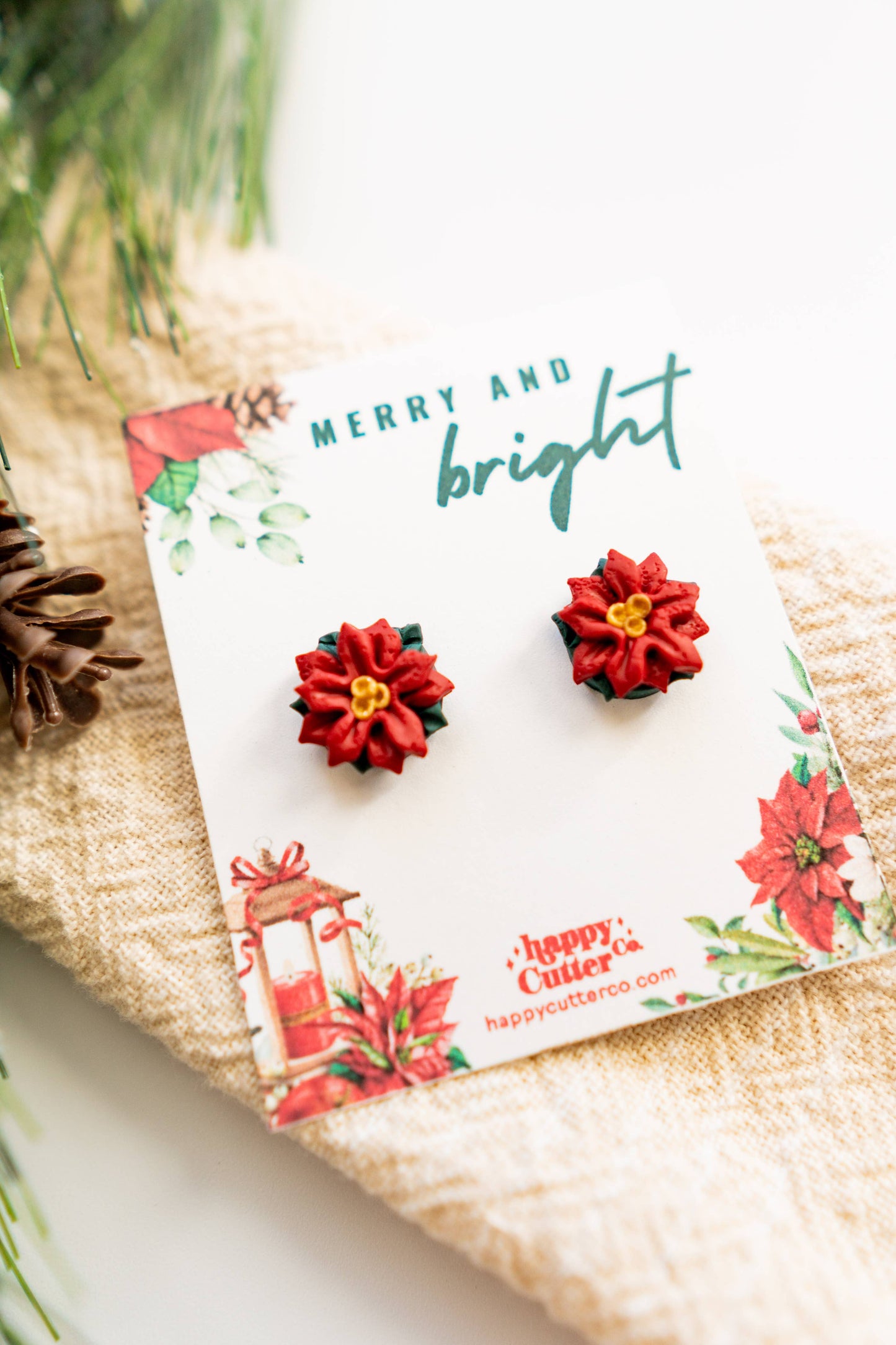 Red Poinsettia Stud Earrings