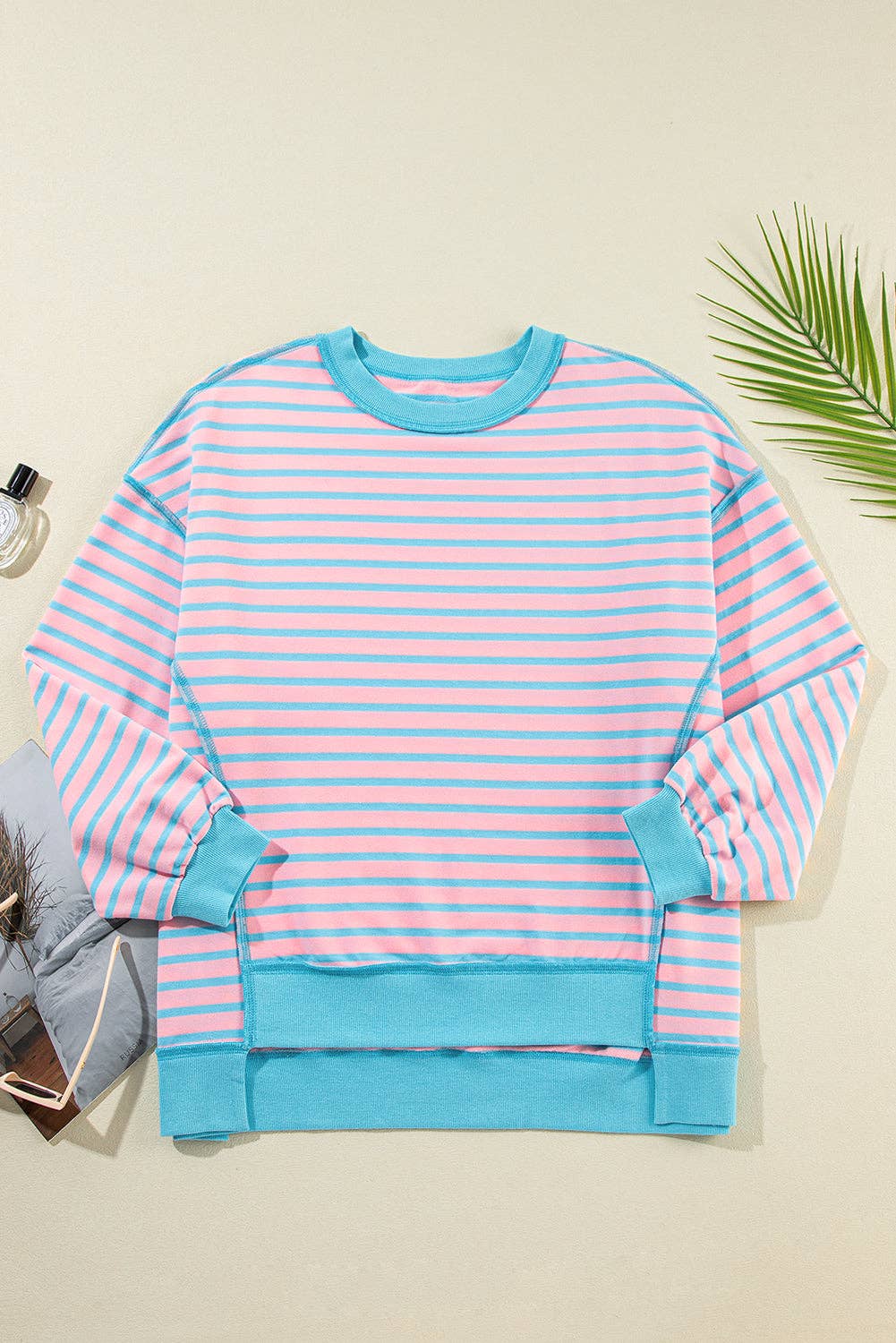 Pink Stripe High Low Sweatshirt