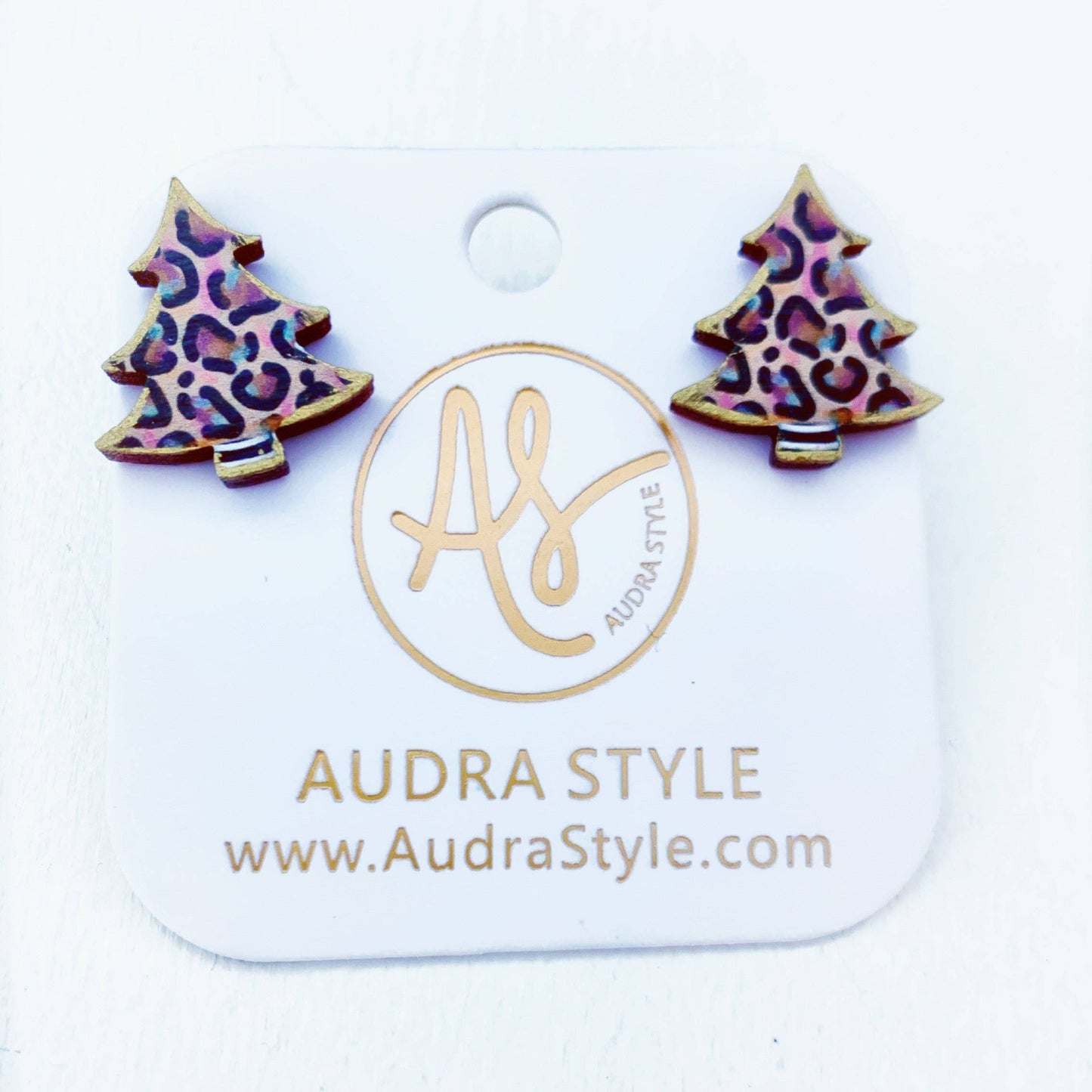 Christmas Earring - Cheetah Tree Stud