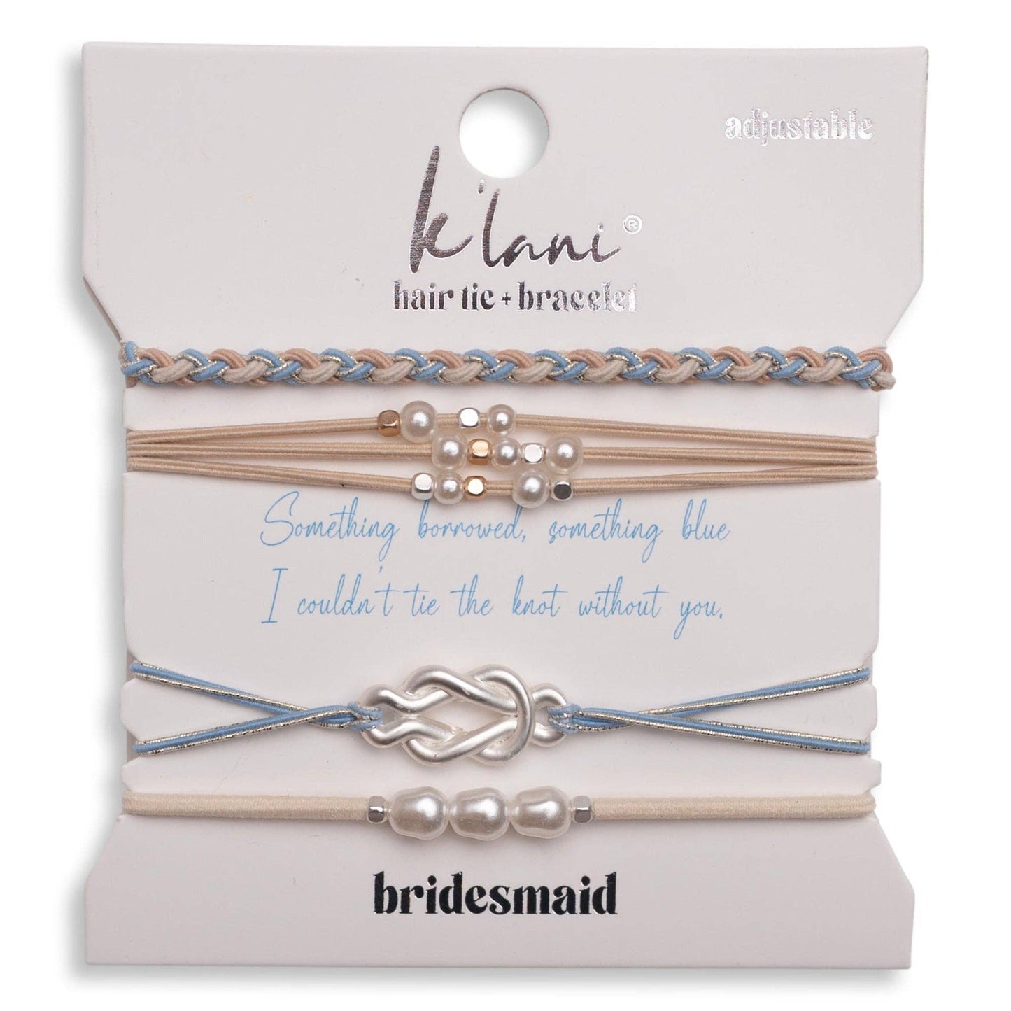 K’Lani Bridesmaid Cream and Blue with Pearl Accent Hair Tie Bracelets