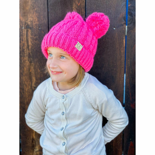 Kids Solid Double Pom CC Beanies