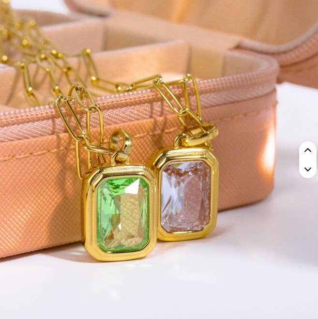 18K Gold Stainless Steel Emerald-Cut Pendant Necklace