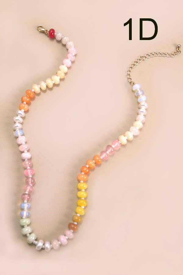 Natural Agate Glass Semi Precious Bead Necklace