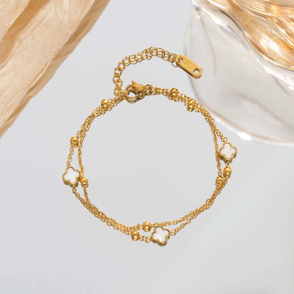 Gold & Black or White Clover Bracelet