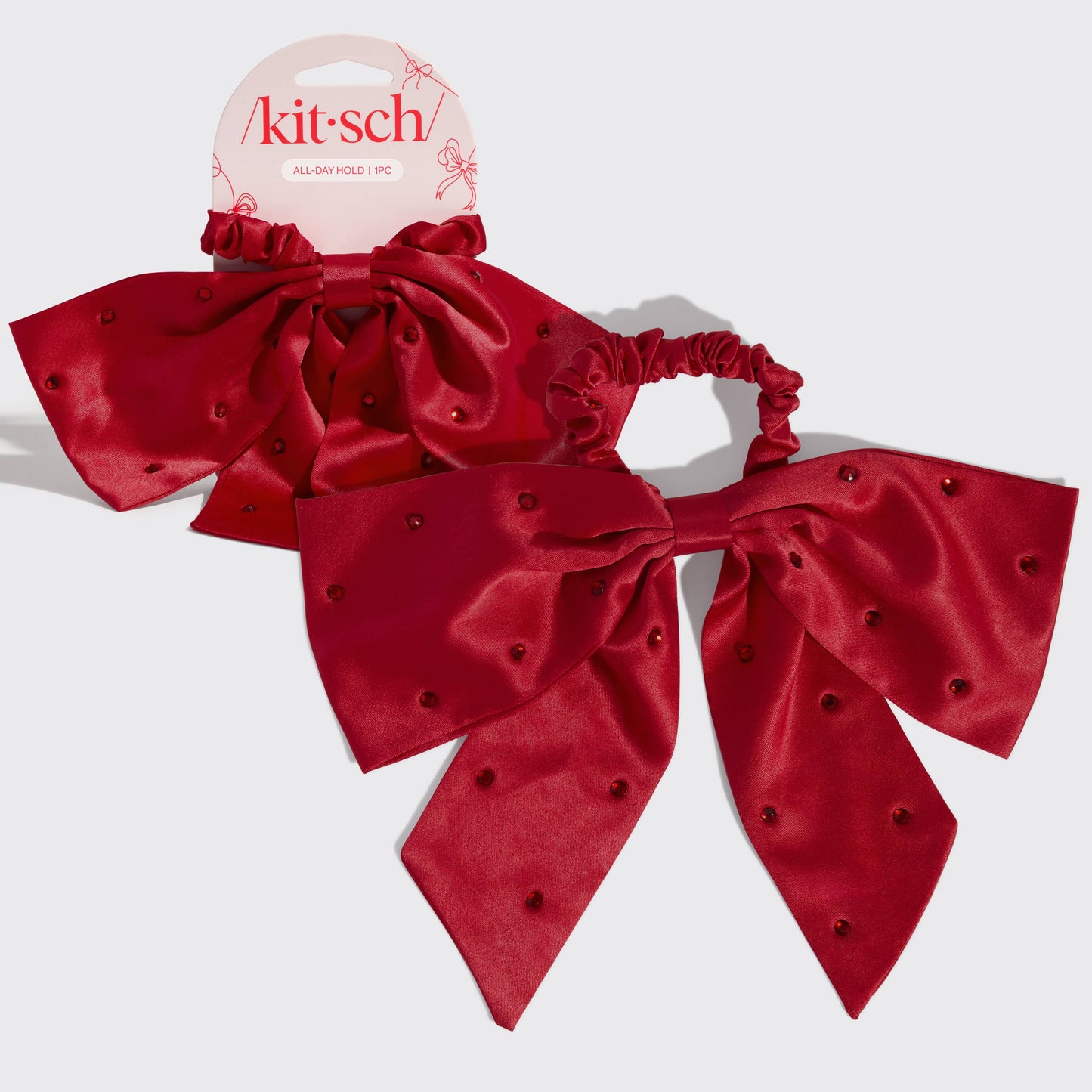 Kitsch Holiday Satin & Rhinestone Bow Scrunchie
