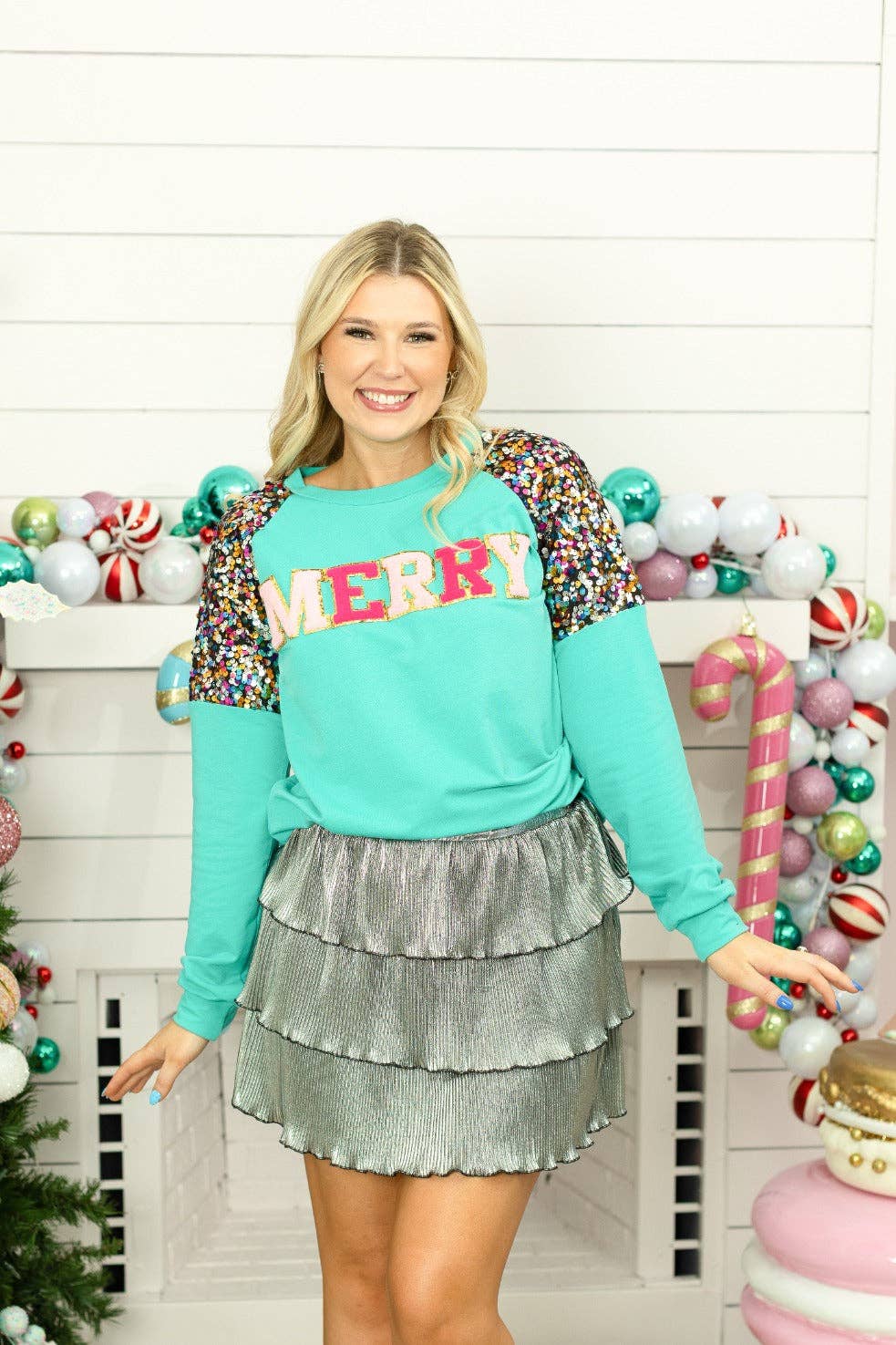 Sequin Merry Turquoise Sweatshirt