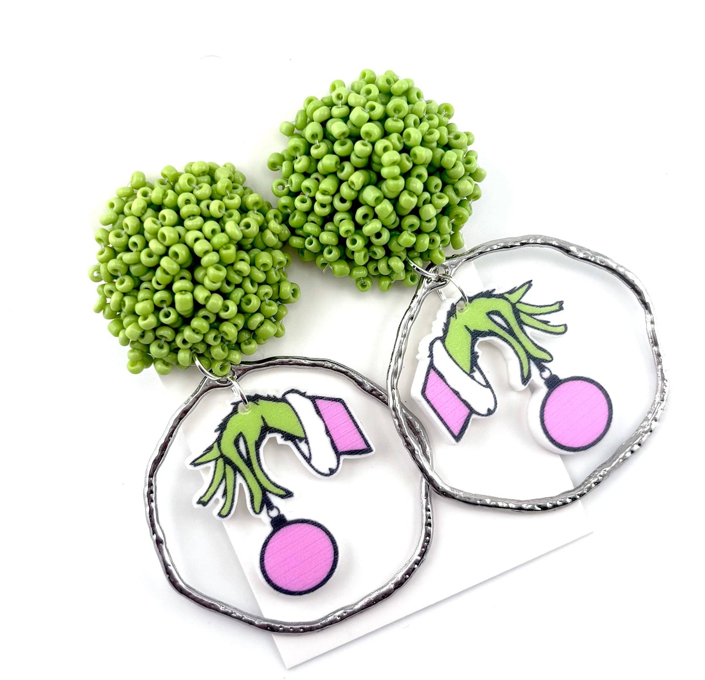 Pink Christmas Grinch Earrings