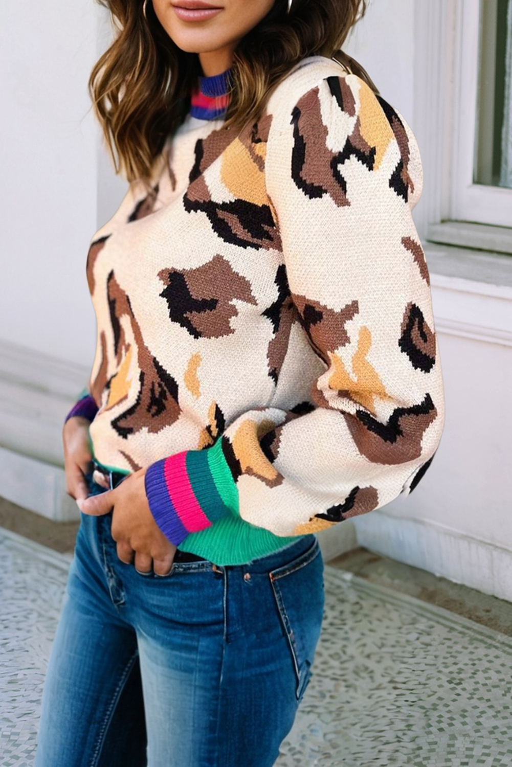 Bold Leopard Print Knit Sweater