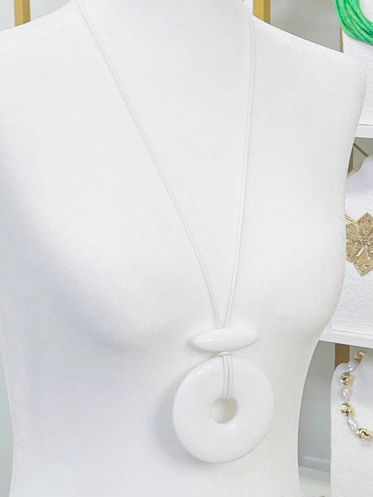 White Pendants on Long Cord Necklace