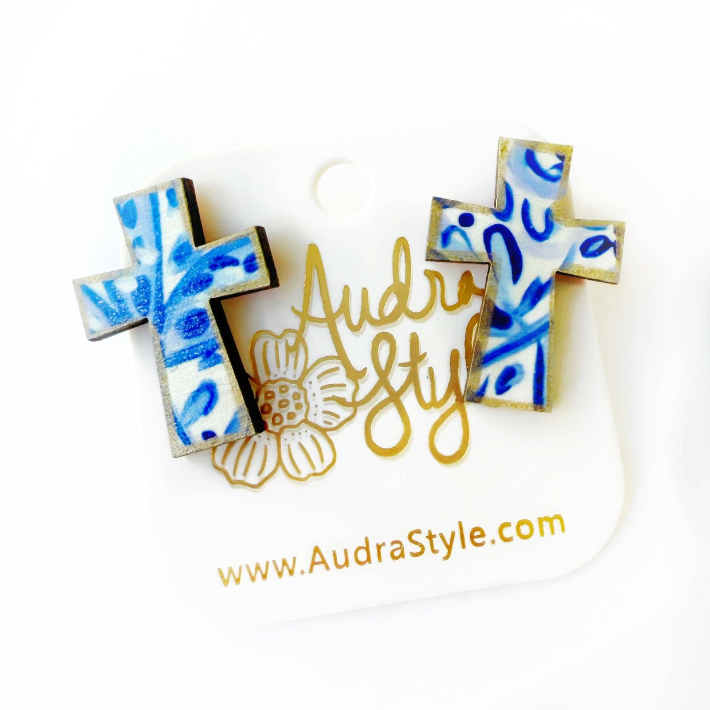 Blue and White Cross Studs