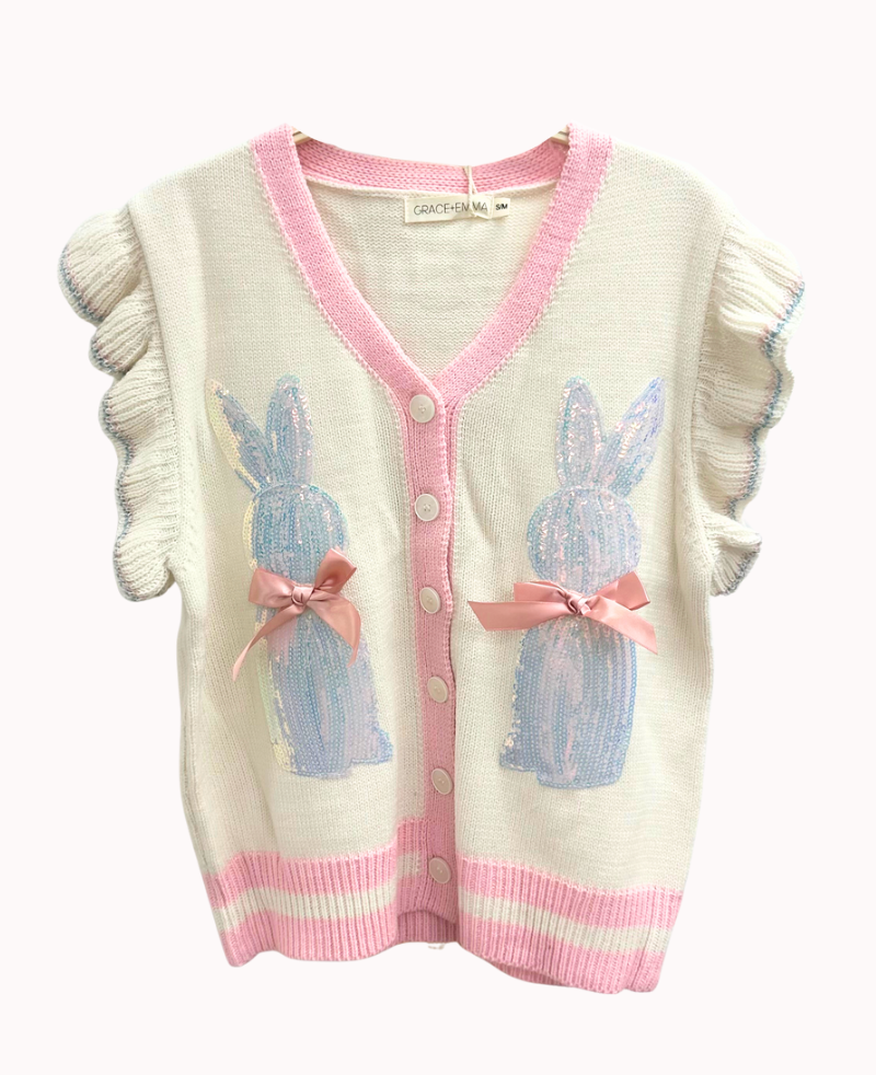 Grace + Emma Sweater Vest with Sequin Bunnies