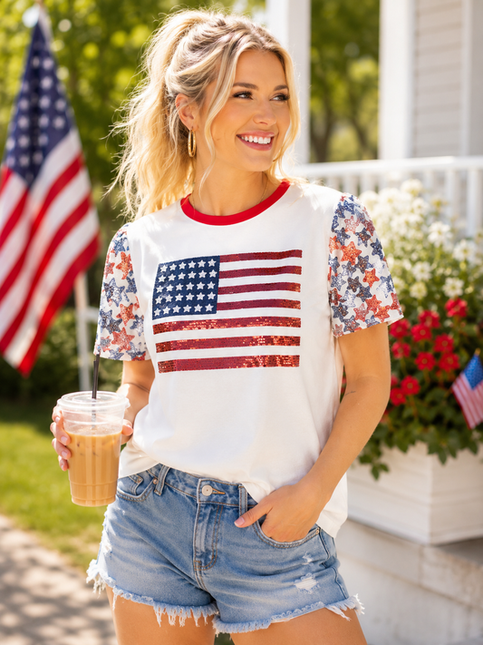 Grace + Emma Sequin Flag & Sleeve Princess Top