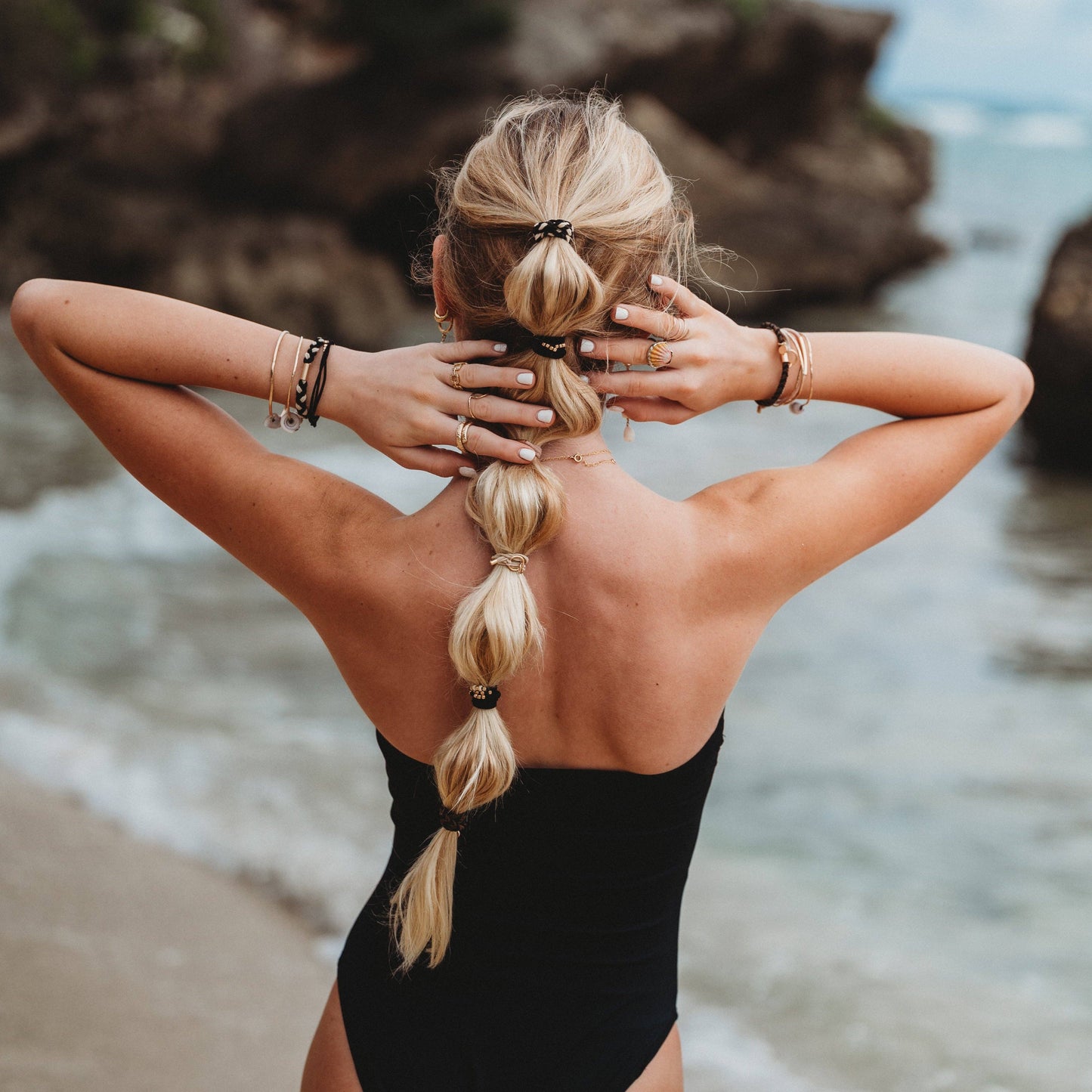 K’Lani Connect Black & Cream with Gold Accent Hair Tie Bracelets