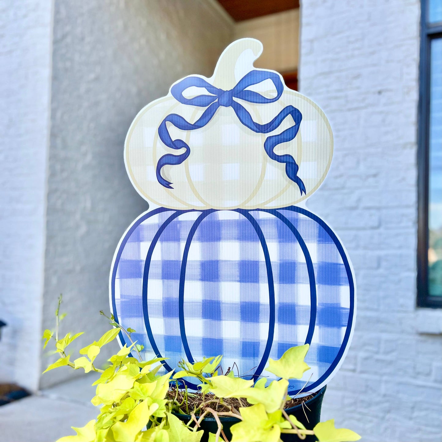 Navy Stacked Pumpkin Duo Garden Stake