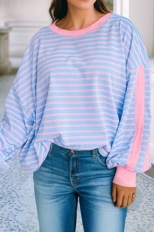 Oversize Stripe Blue & Pink Sweatshirt