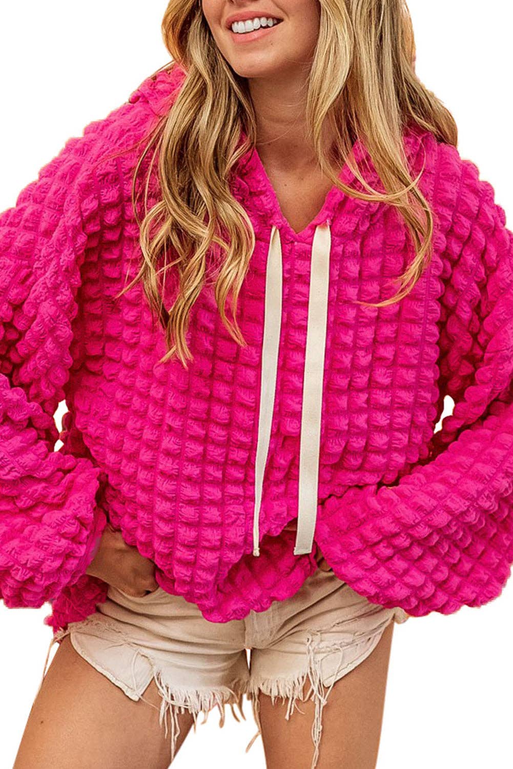 Bubble Textured Pink Hoodie