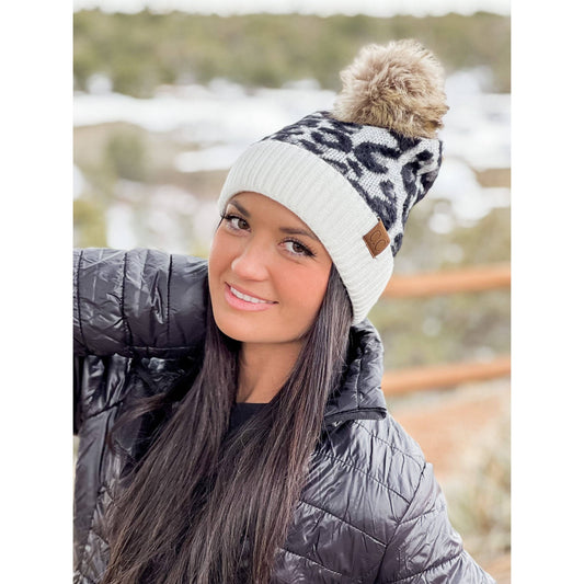 C.C Leopard Pom Beanie