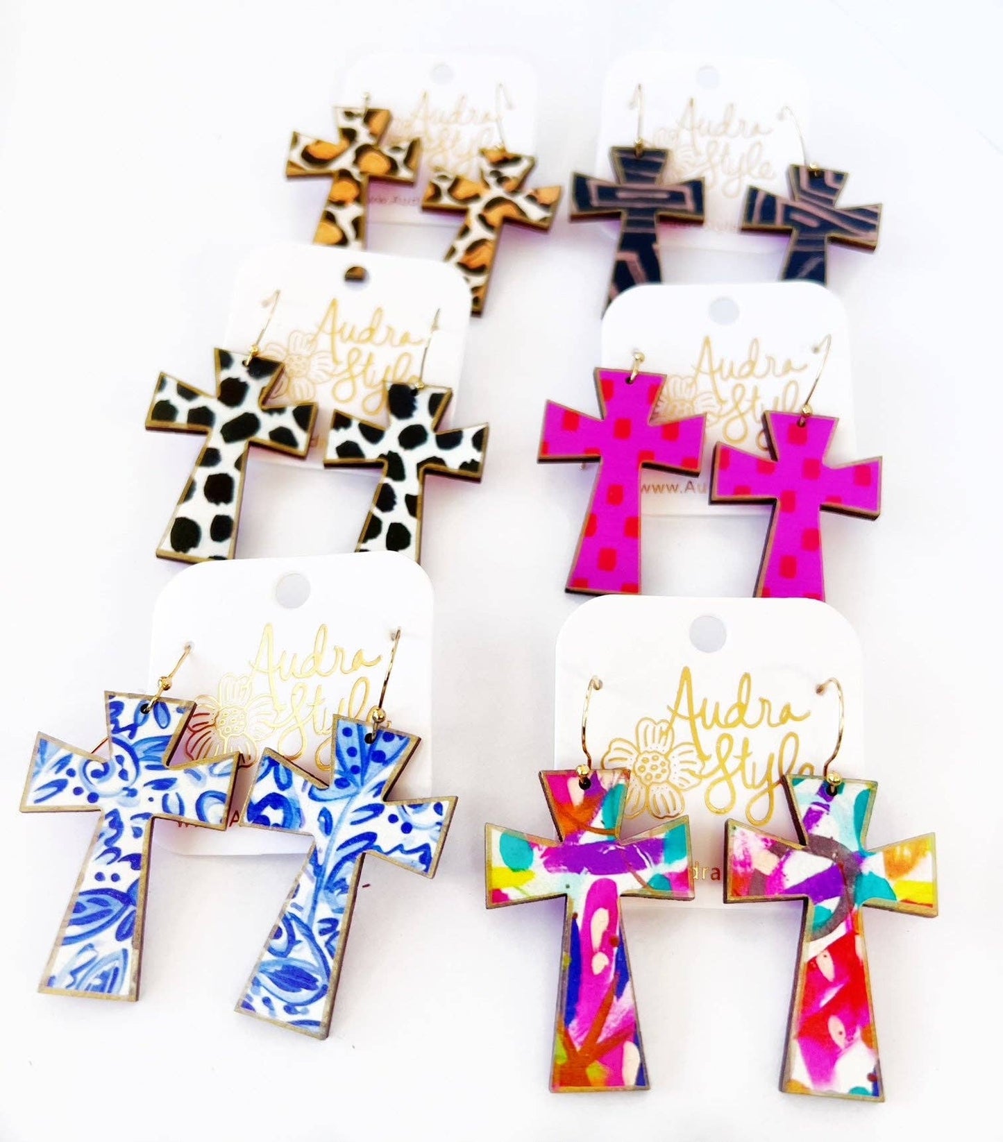 Cross Dangle Earring- Abstract Print