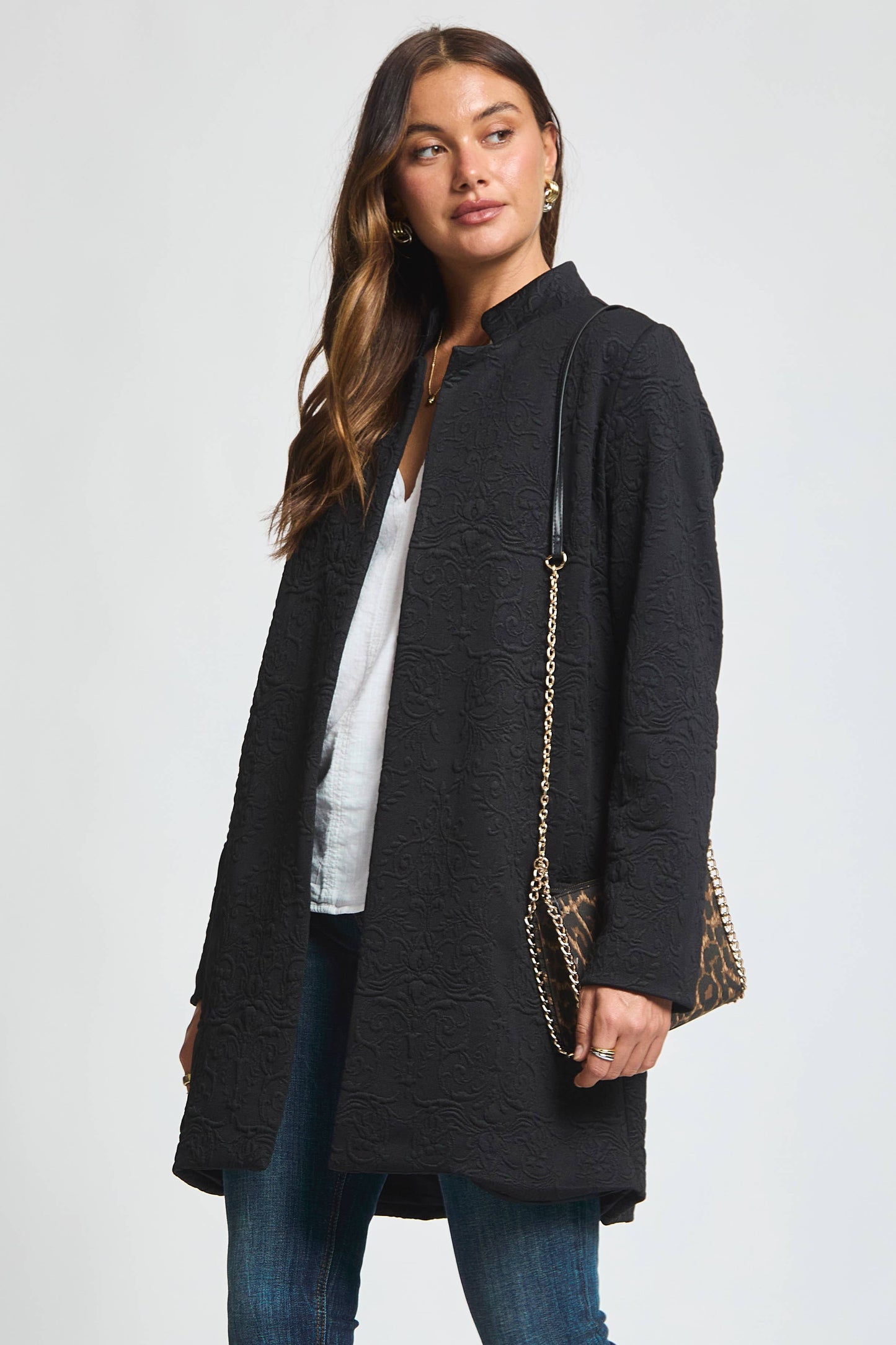 Dear Scarlett Elegant Jacquard Midi Coat