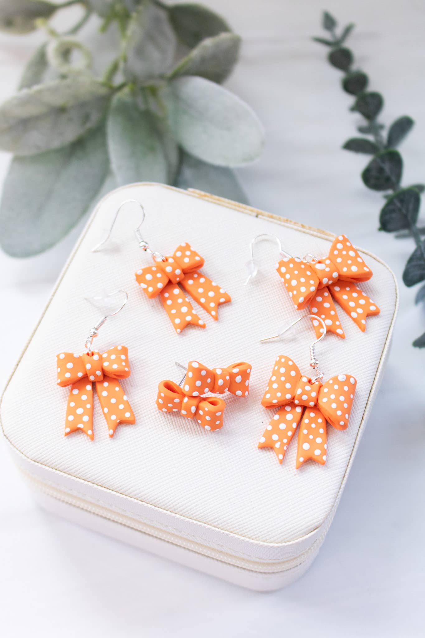 Vols Orange & White Polka Dot Bow Earrings