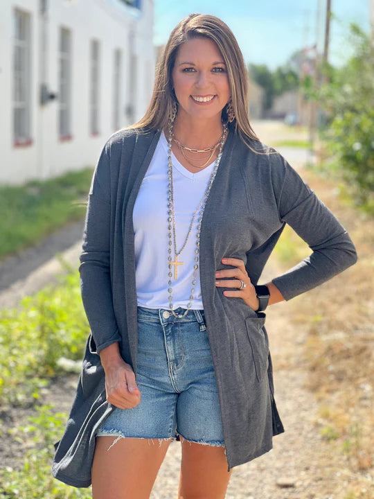 Grey Mid-Length Cardigan