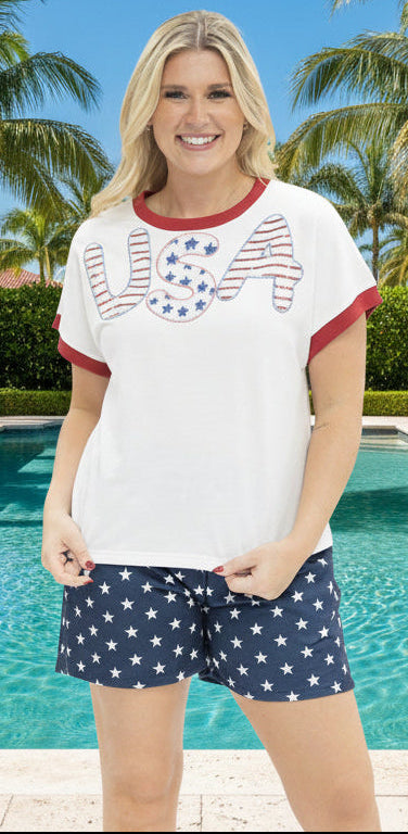 Grace + Emma Sequin USA Patriotic Ringer Tee