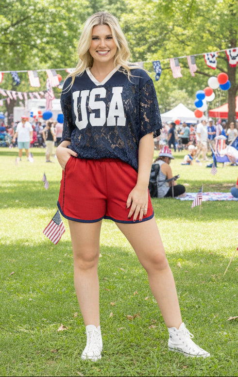 Women’s Navy USA Lace Jersey Top