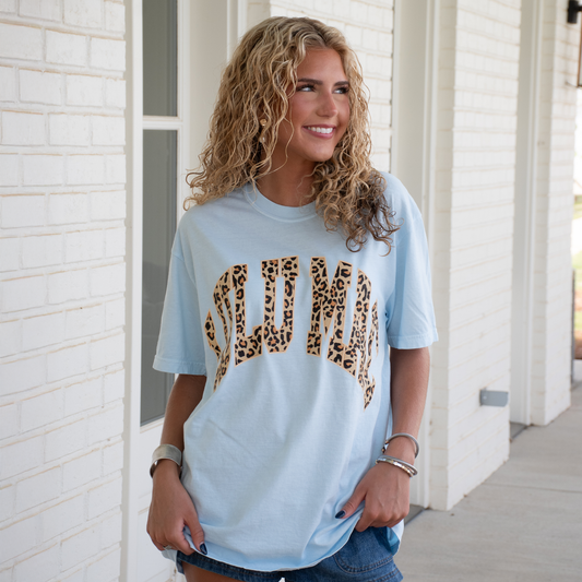 Lulu Mac chambray Comfort Colors tee with leopard print Lulu Mac lettering