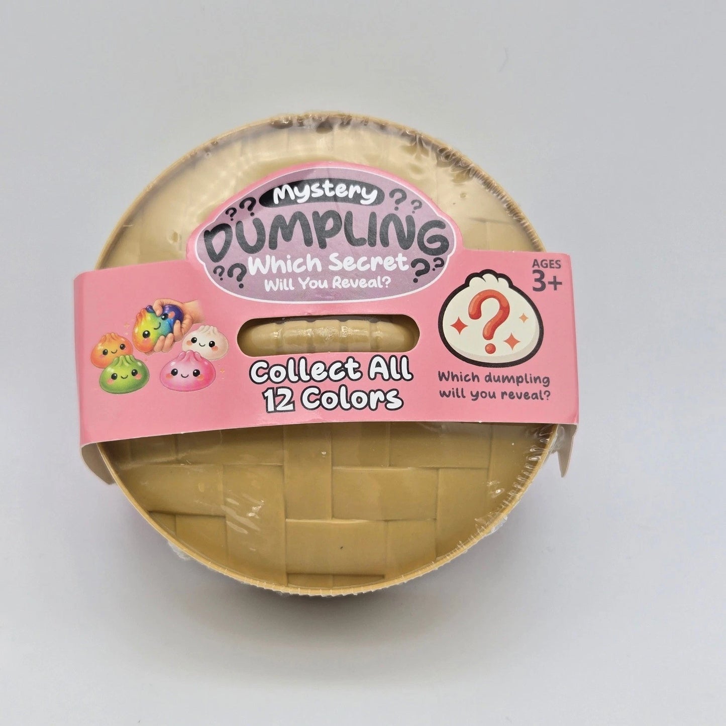 Mystery Dumpling squishy blind box collectible surprise toy in pink packaging