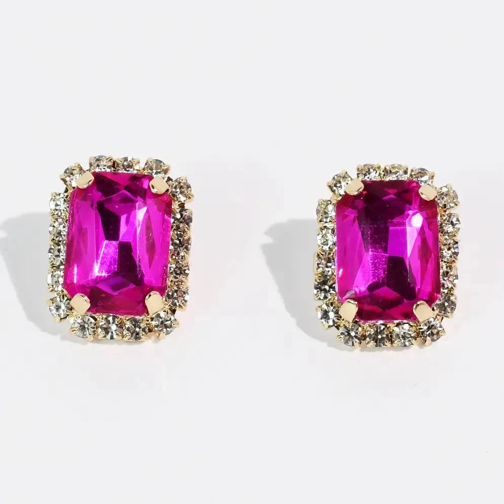 Treasure Luxe Barbie Luxe hot pink crystal statement stud earrings with halo detail