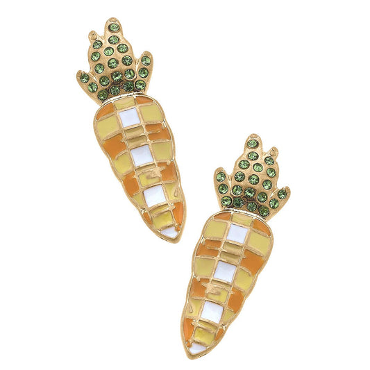 Carrot Enamel Stud Earrings in Orange Gingham