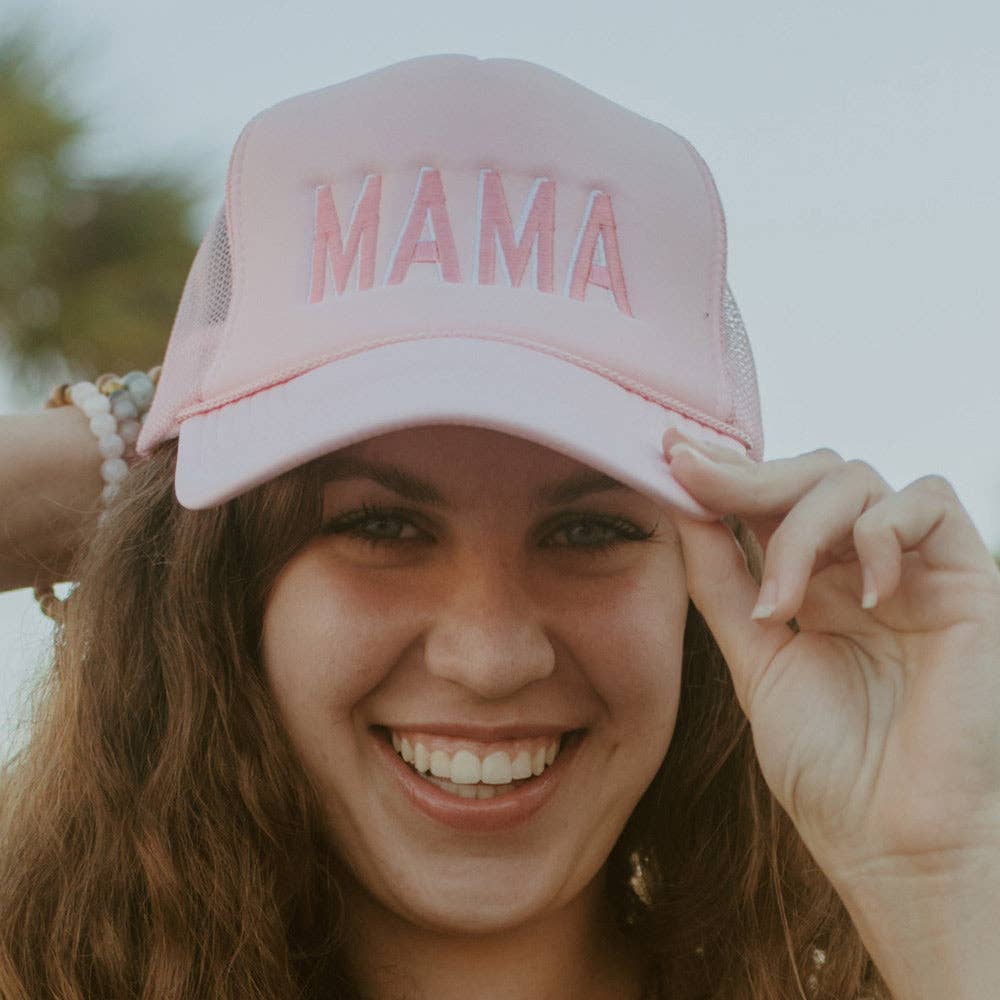 MAMA (Pink and White) Foam Trucker Hat: Light Pink