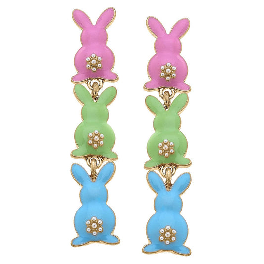 Linked Easter Bunnies Enamel Earrings